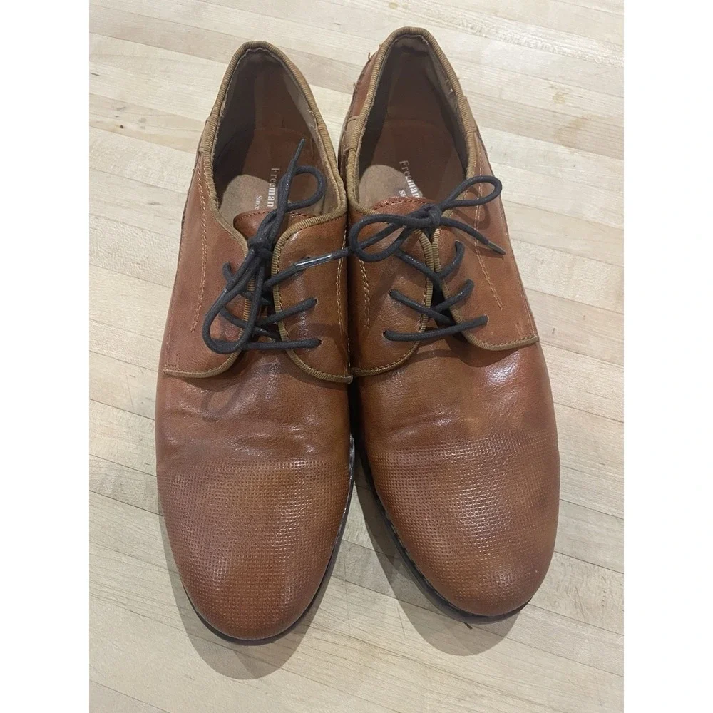 Freeman Rance Lace Up Dark Tan Brown Cognac Faux Leather Dress Shoes Boys 6 M